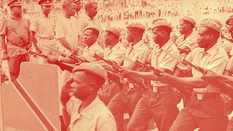 roops march before President Julius Nyerere and Vice President Abeid Karume at the fourth anniversary of the union of Zanzibar and Tanganyika in January 1968